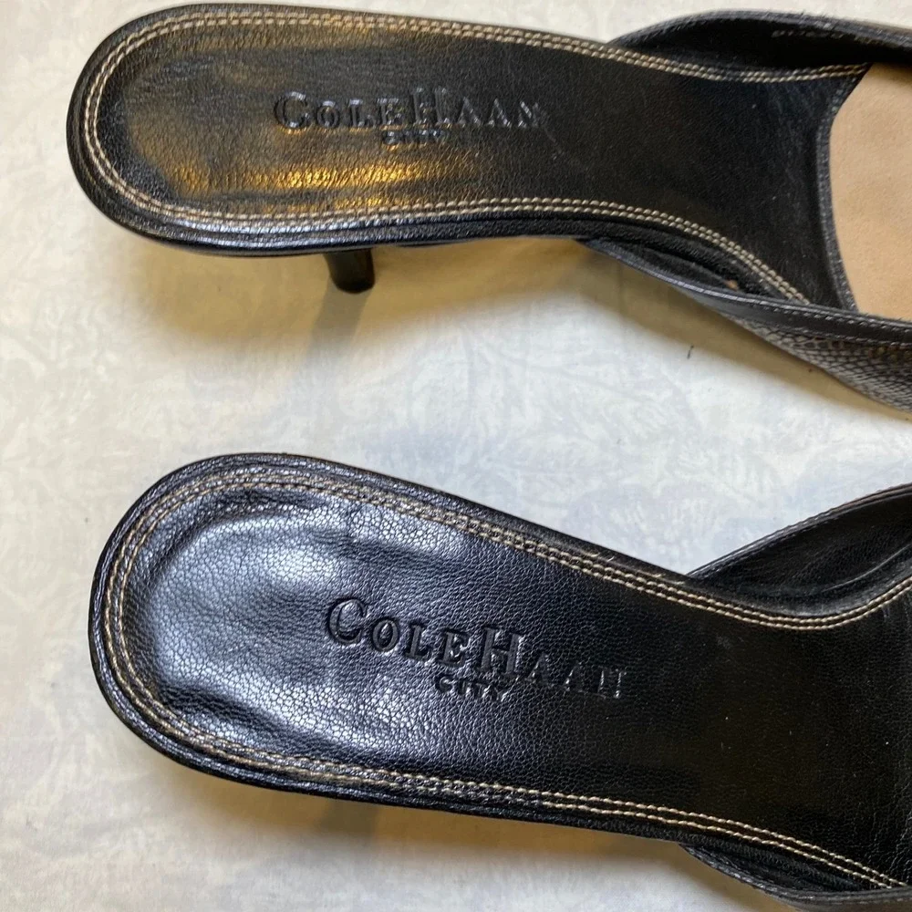 Cole Haan City Women's Mule Heels 9B Bronze Black Leather‎ Pointed Toe